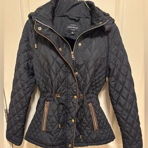 Haute Monde Black Quilted Puffer with Gold Details